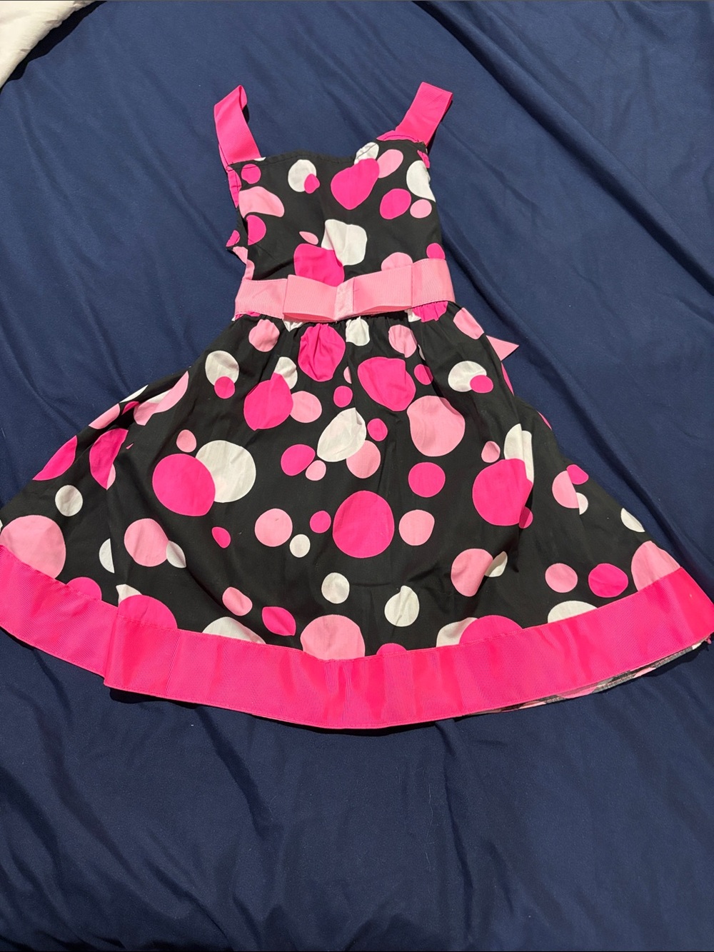 Girls Black Dress with Pink & White Polka Dots